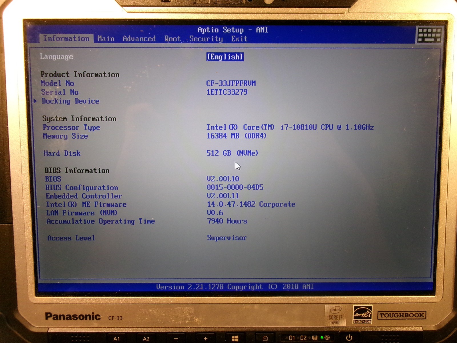 Toughbook CF-33 | Intel i7 10th Gen | 16 GB RAM | 512 GB SDD | GREAT CONDITION