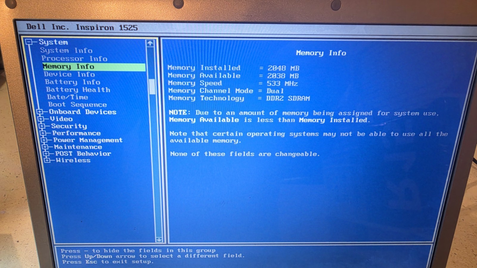 DELL INSPIRON 1525 – BOOTS TO BIOS – INTEL CORE 2 DUO – 2GB RAM – READ DESC