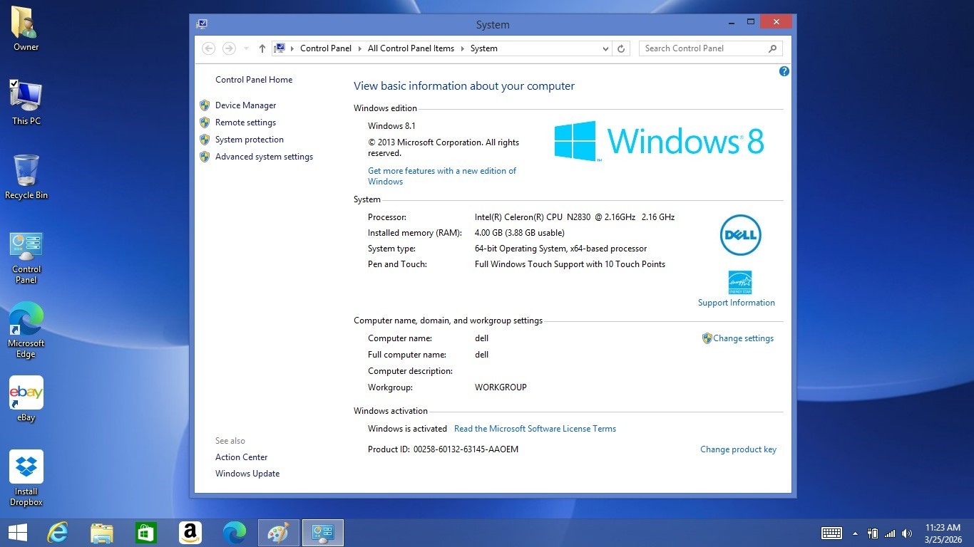 Dell Inspiron 3147 Intel Celeron N2830 2.16GHz 4GB RAM 500GB HDD Win 8.1 – Parts