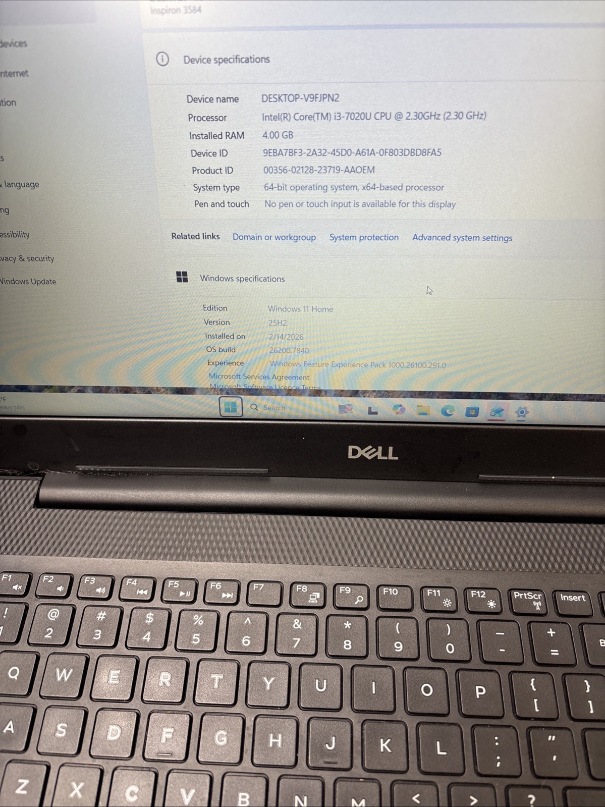 Dell Inspiron 3584 |15.4″| i3-7020U | 4GB Ram | 128GB SSD | WIN 11