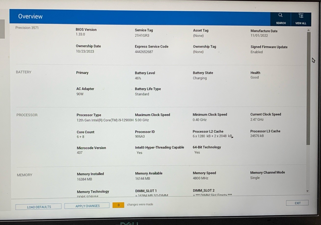 Dell Precision 3571 Intel i9-12900H 16GB RAM No SSD/OS NVIDIA RTX A10000 *READ*