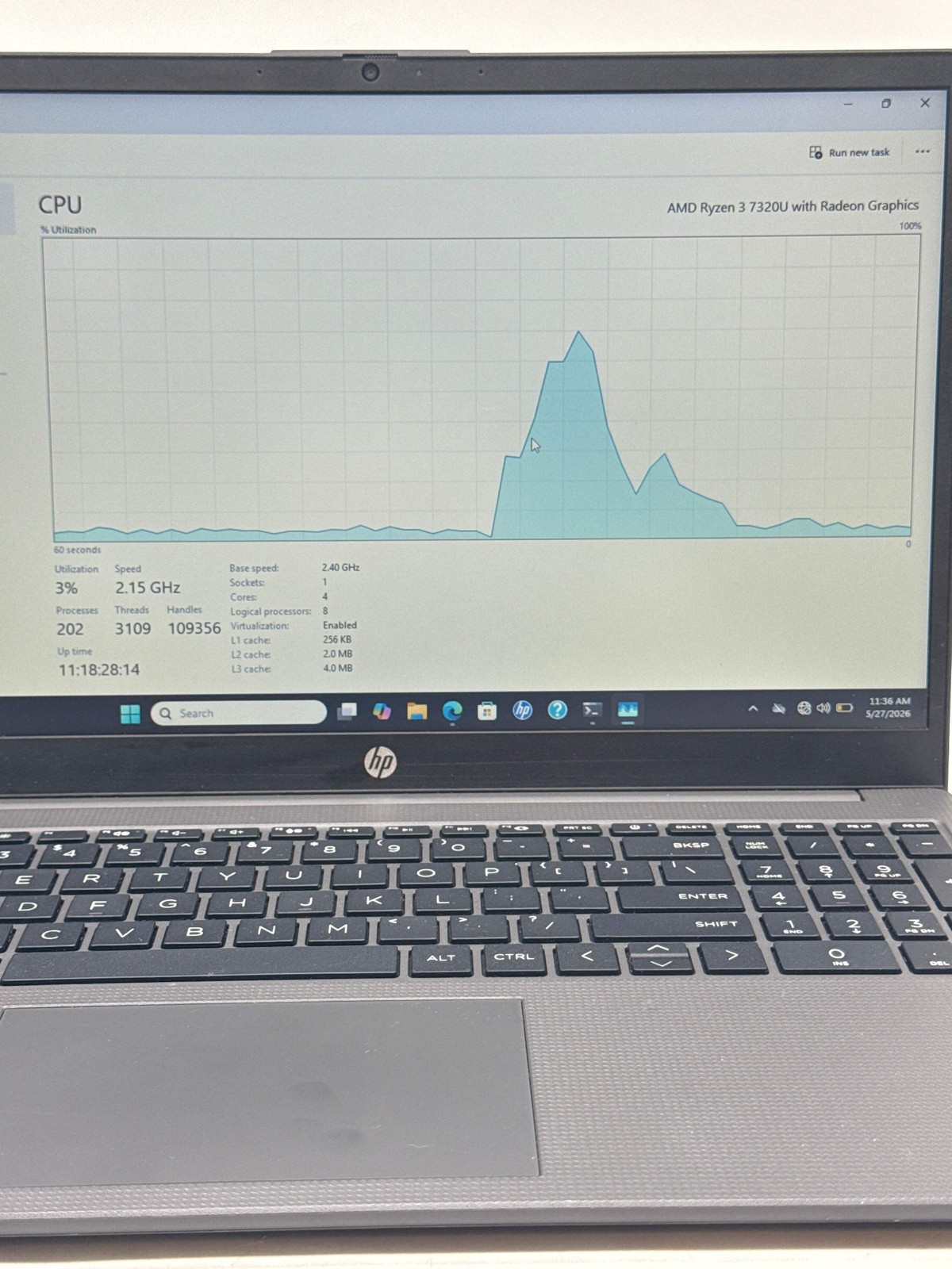 HP 255 G10 15.6″ Ryzen 3 7320U 8GB RAM 256GB SSD Win11 Home w/ Charger