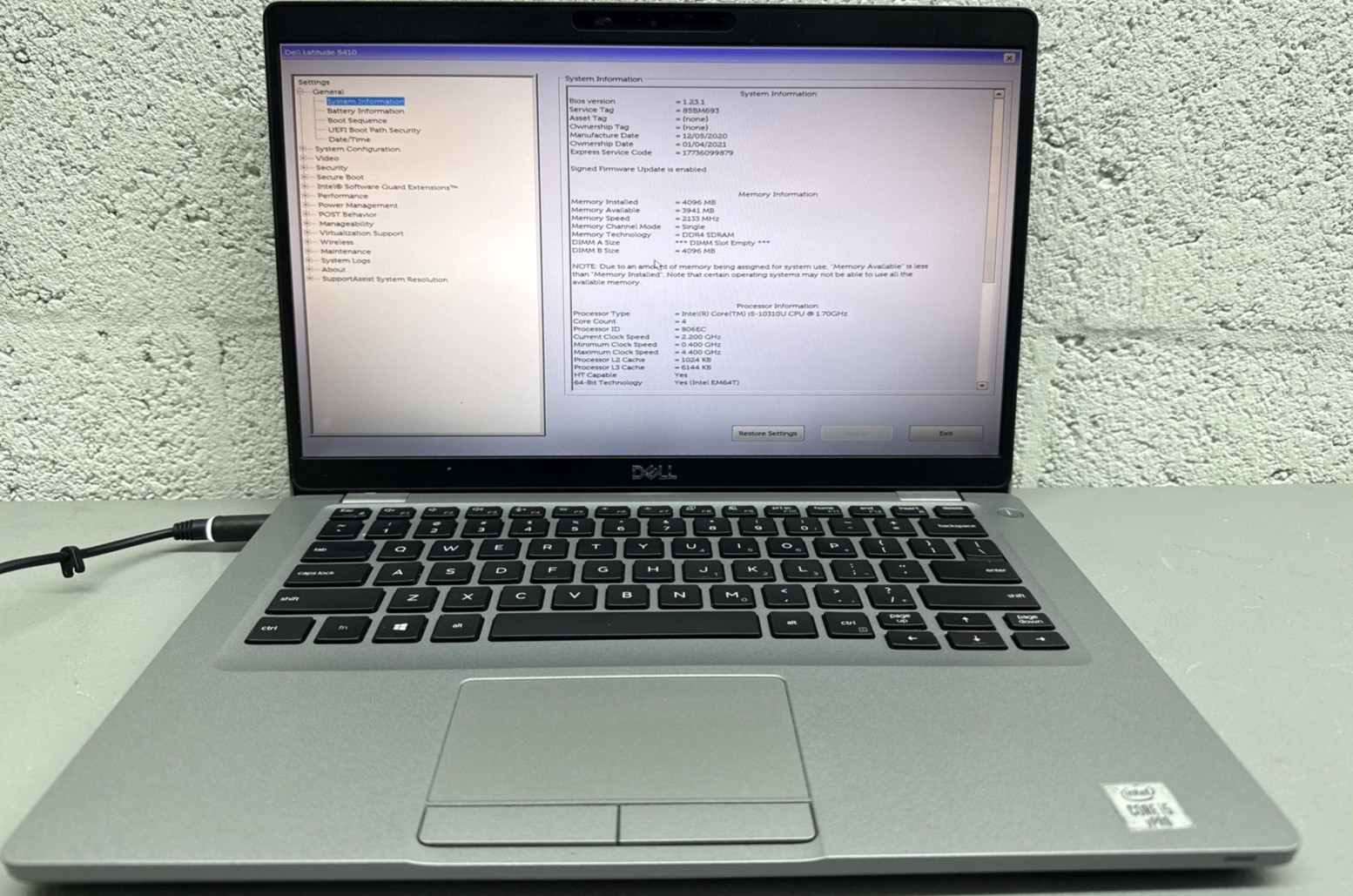 Dell Latitude 5410 | Core i5-10310U | 4GB RAM | No SSD / No Battery | Parts