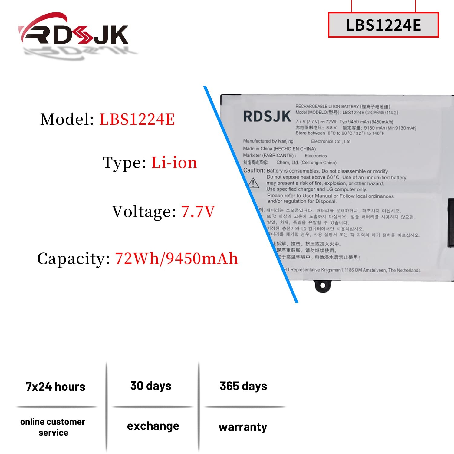 LBS1224E Laptop Battery for LG Gram 13Z980 13Z990 14Z990 15Z980 17Z990 7.7V 72Wh
