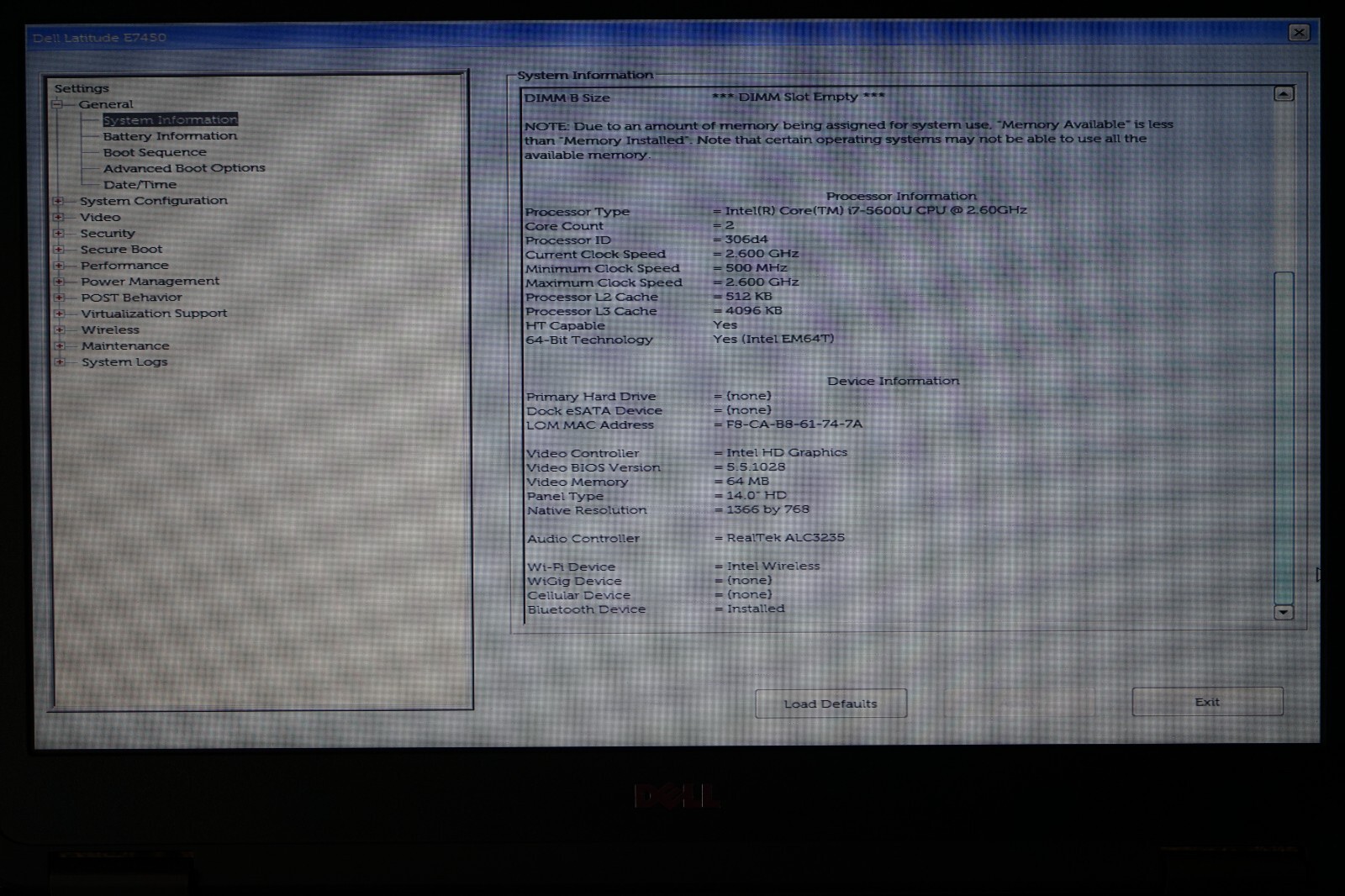 ^ Dell Latitude E7450 14″ Intel i7-5600U @ 2.60GHz 4GB Ram No HD #C1667