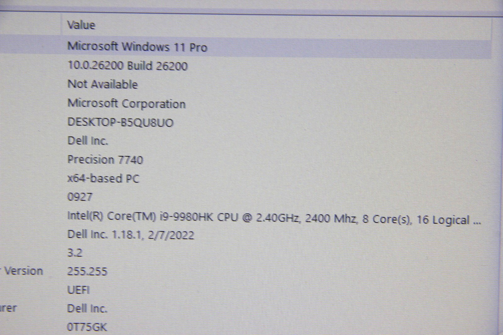 Dell Precision 7740 17″ Laptop i9-9880HK 32 GB RAM 256 GB SSD Win 11 w/Charger