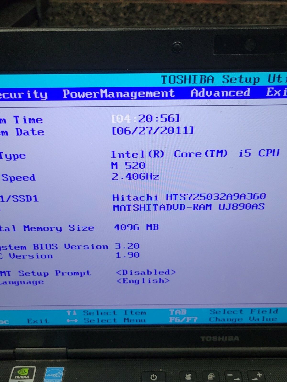 Toshiba Tecra A11 Laptop Notebook Intel Core i5-520M 2.4GHz 4GB RAM 15.6″