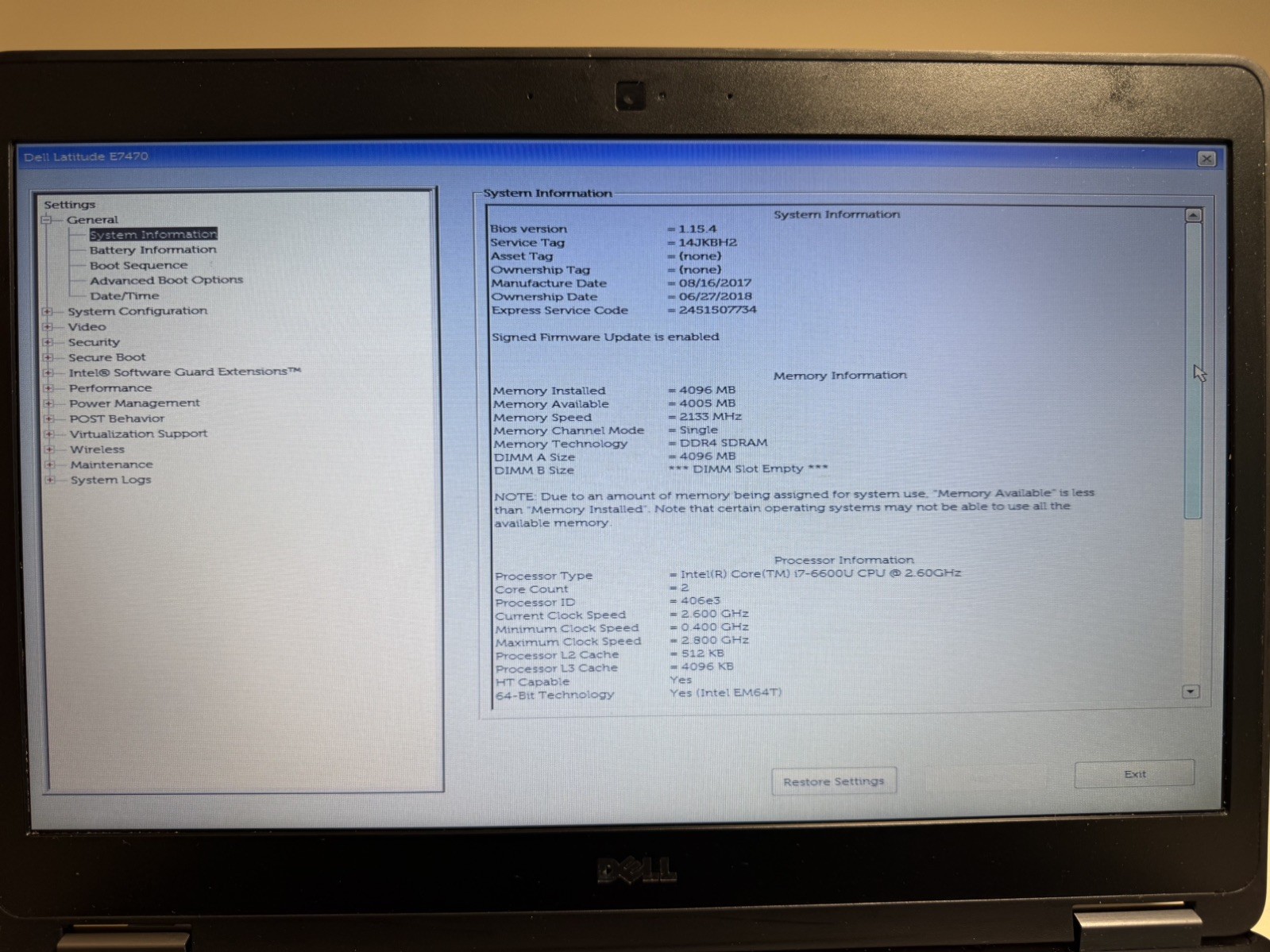 Dell Latitude E7470 Laptop Intel i7 6th Gen No HD/OS/AC Adapter- Swollen Battery