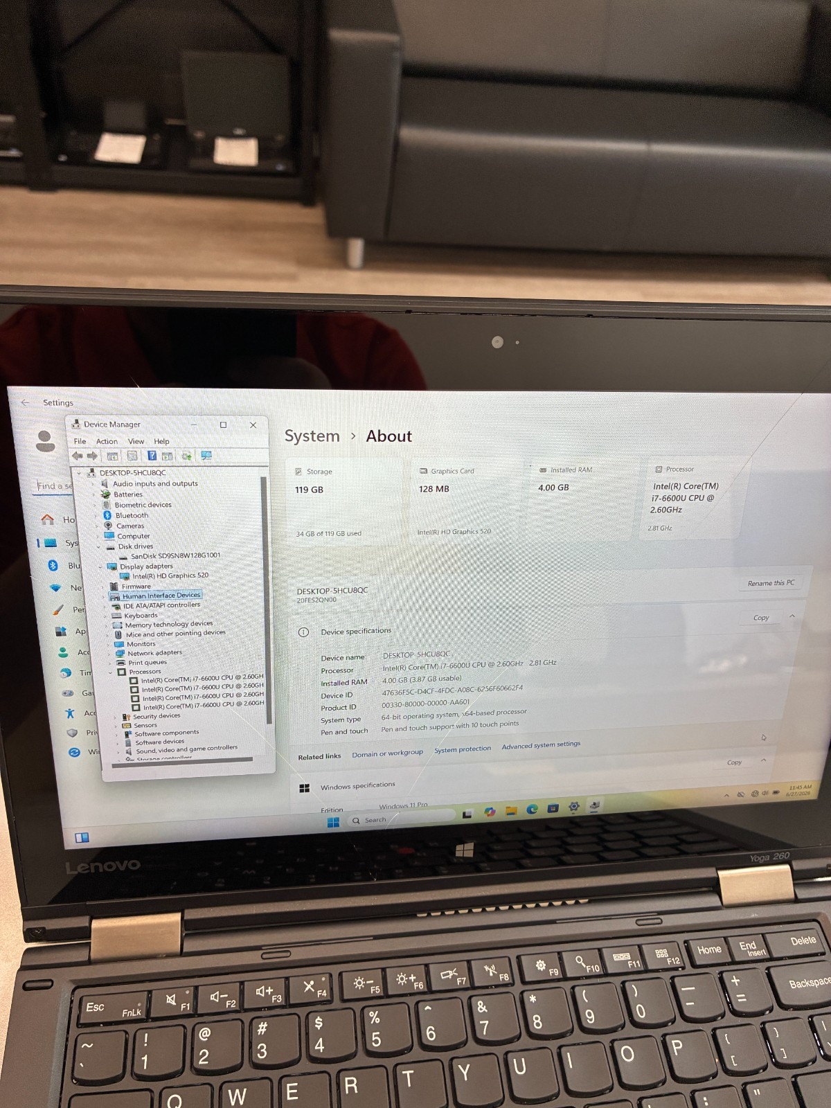 Lenovo Yoga 260: 12″ / i7-6600U / 4Gb / SSD 128Gb / Win 11. Screen damaged