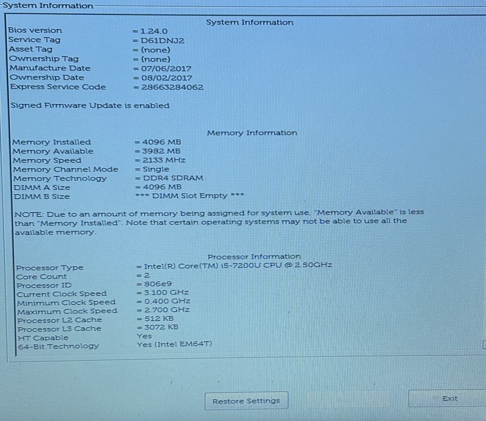 Dell Latitude 3580 15.6″ Laptop i5-7200U 4GB RAM No HDD/SSD