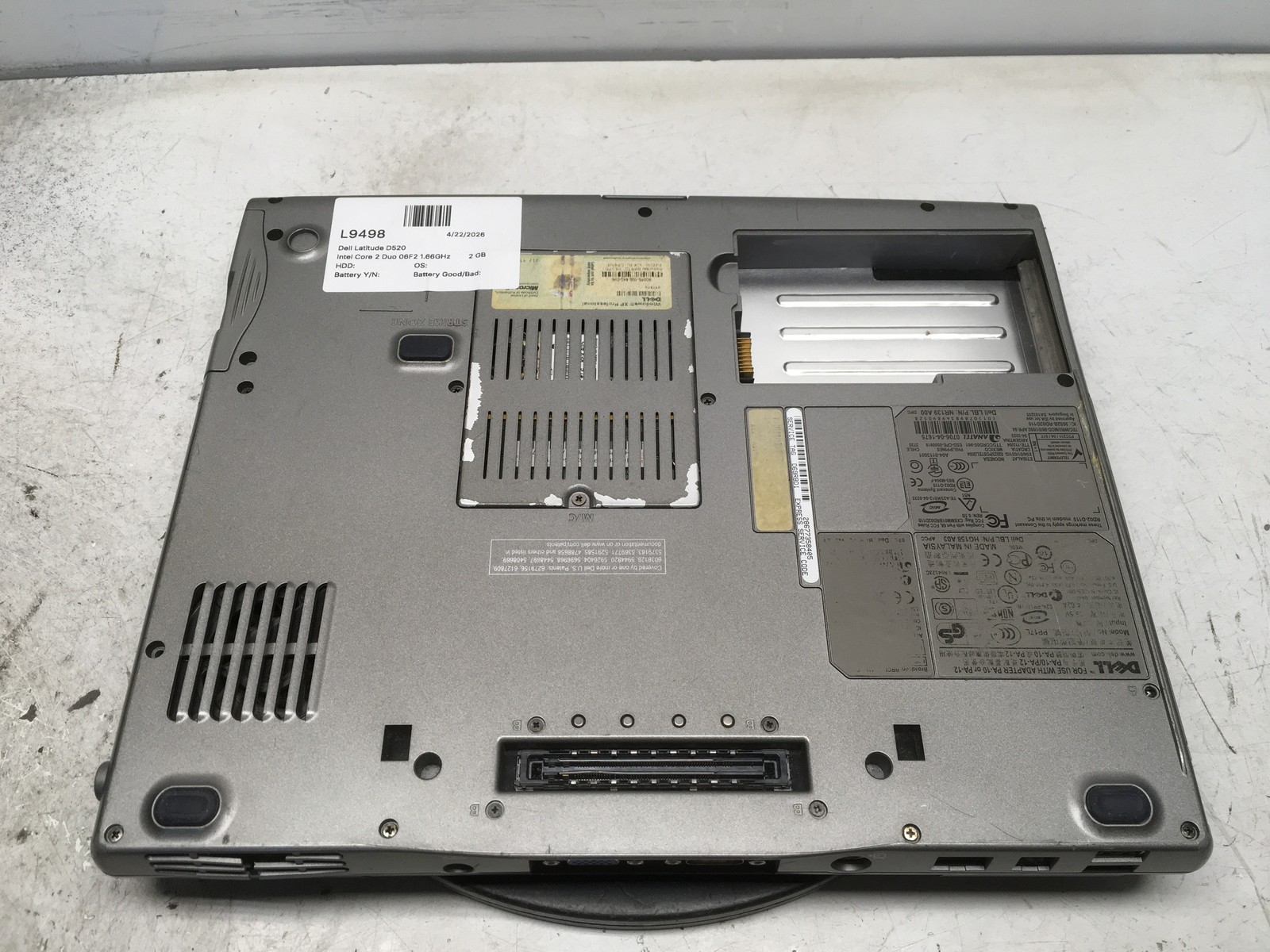 Dell Latitude D520 Intel Core 2 Duo 06F2 1.66GHz 2 GB NO HDD No Batt
