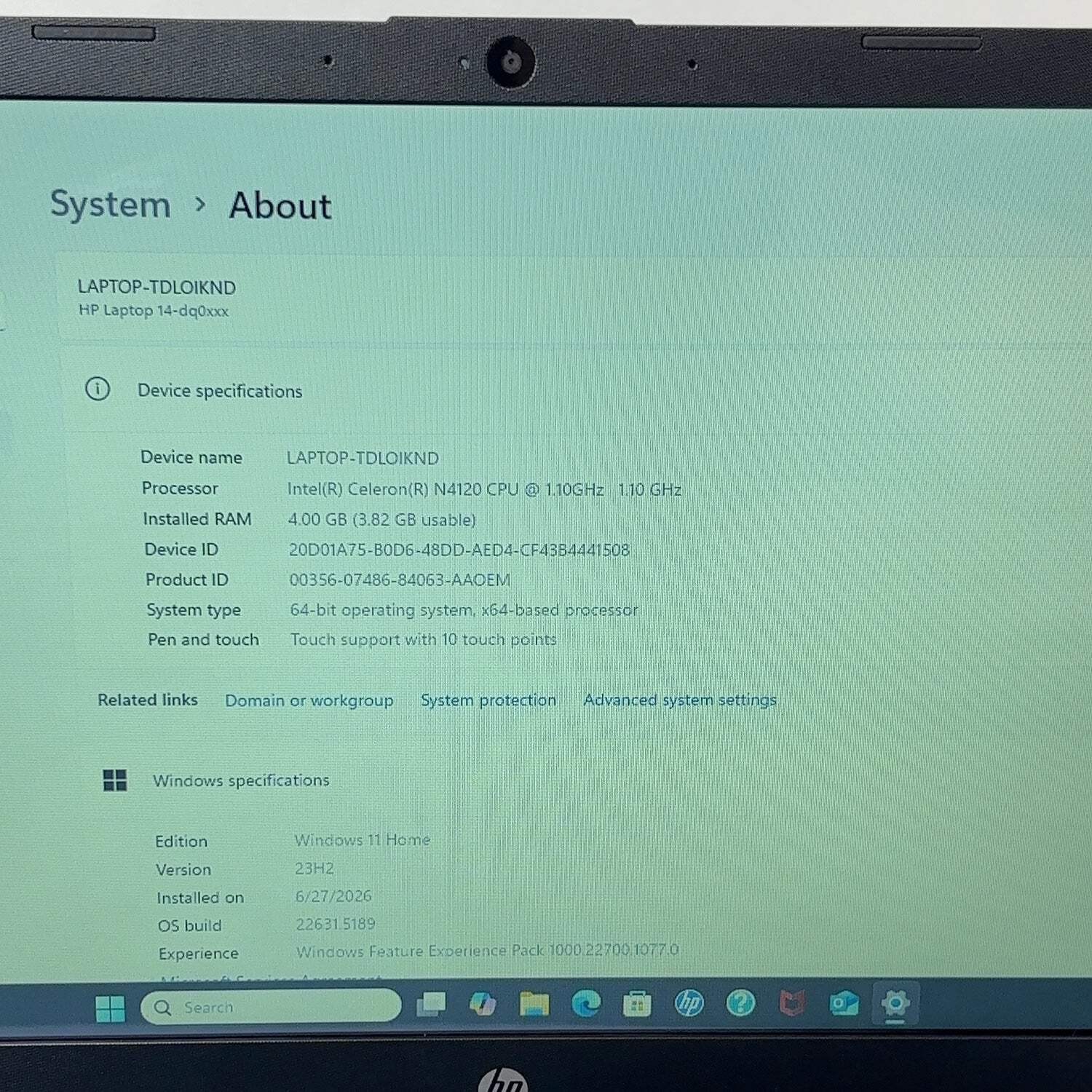 HP Laptop 14-DQ0706TG 14″ Celeron N4120 1.1GHz 4GB RAM 64GB SSD