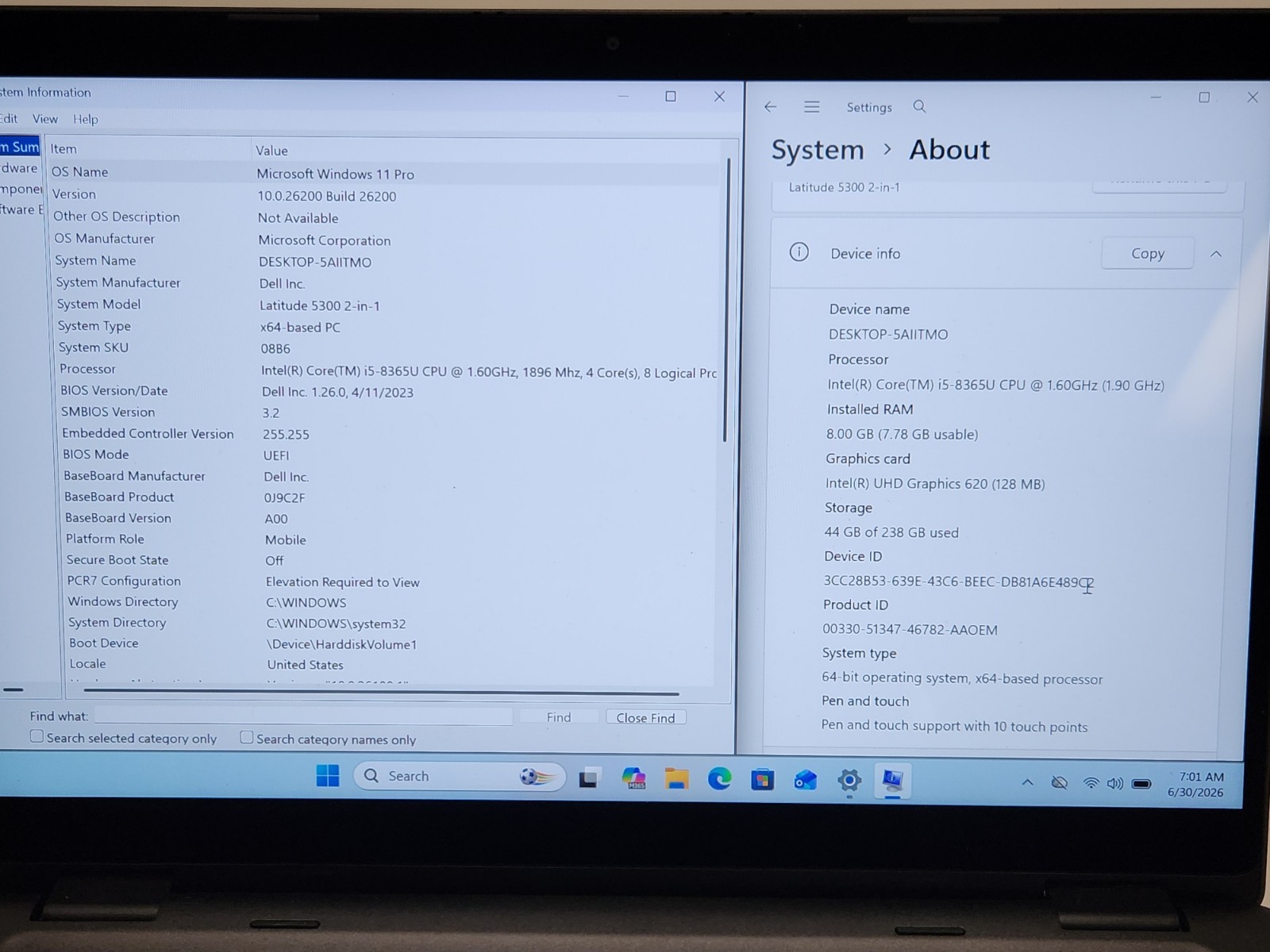 Dell Latitude 5300 2-in-1 TOUCH i5-8365U 1.60GHz 8GB 256GB NVMe Win11Pro