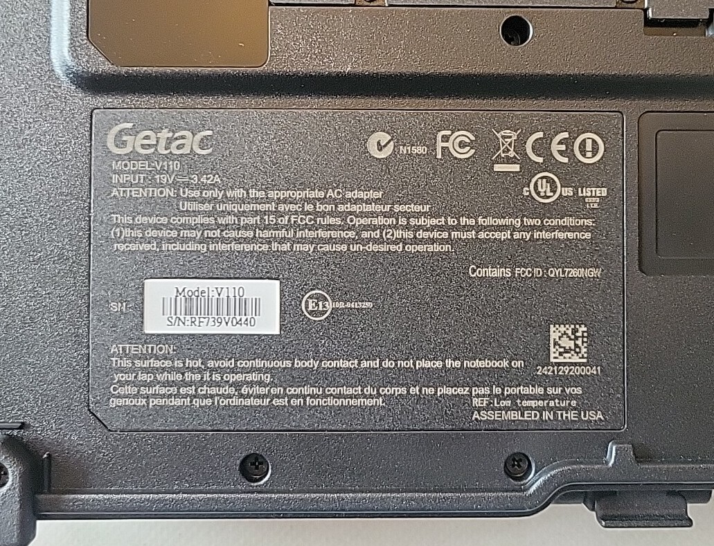 *AS-IS* Getac V110 G2 Rugged ToughBook i5-5200U 2.20 GHz 8GB RAM *No HD 19349hrs