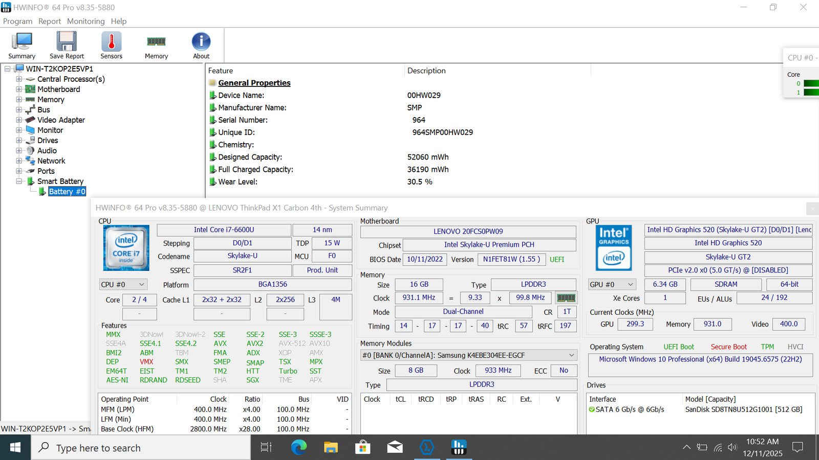 Lenovo ThinkPad X1 Carbon 4th Gen 14″ FHD I7-6600U 512GB SSD 16GB W11 *READ*