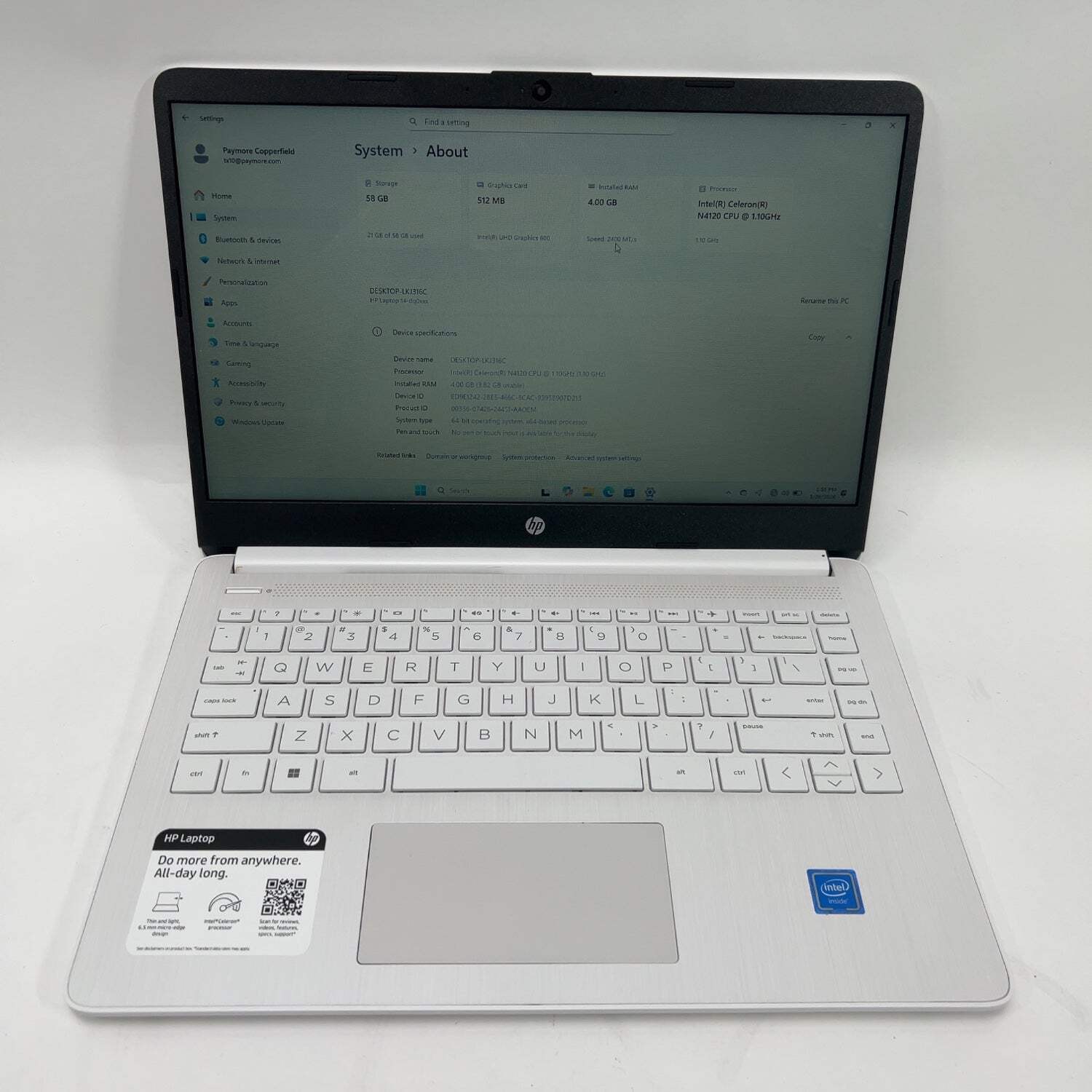 HP 14 Celeron N4120 1.1GHz 4GB RAM 64GB SSD