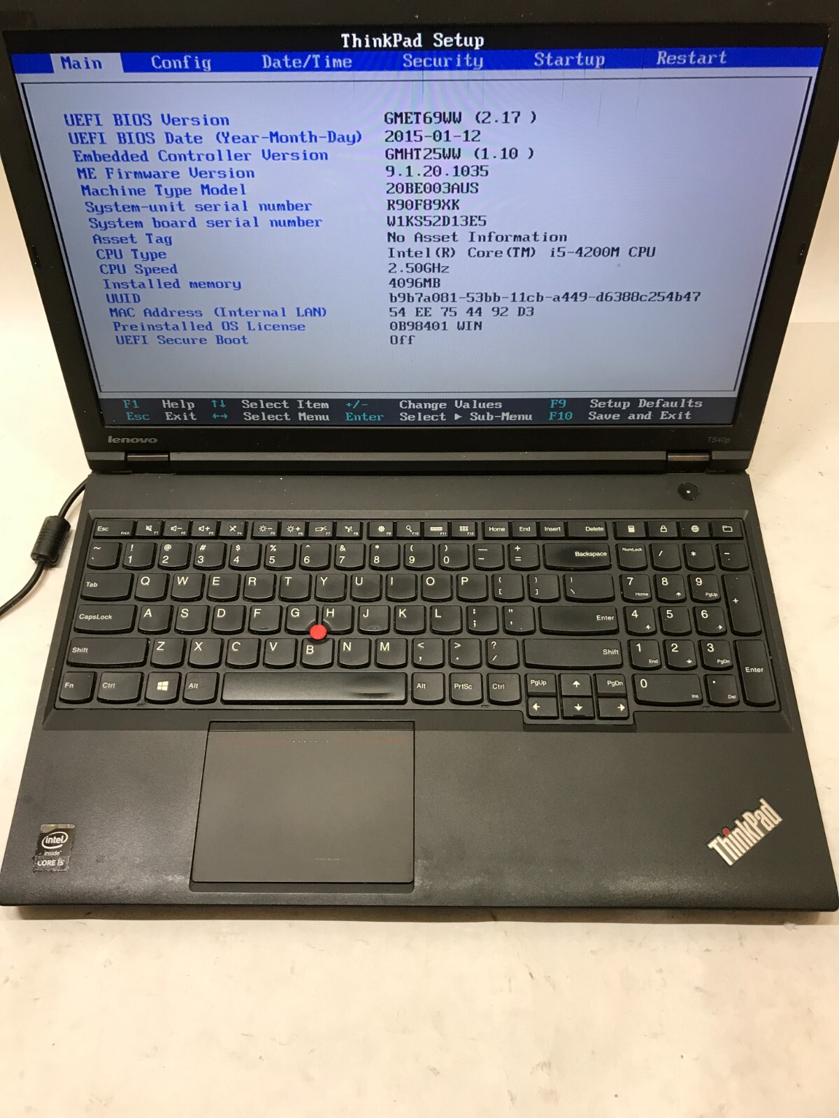Lenovo ThinkPad T540p 15″ Intel Core i5 4GB RAM NO HDD/OS For Parts BAD LCD – DW