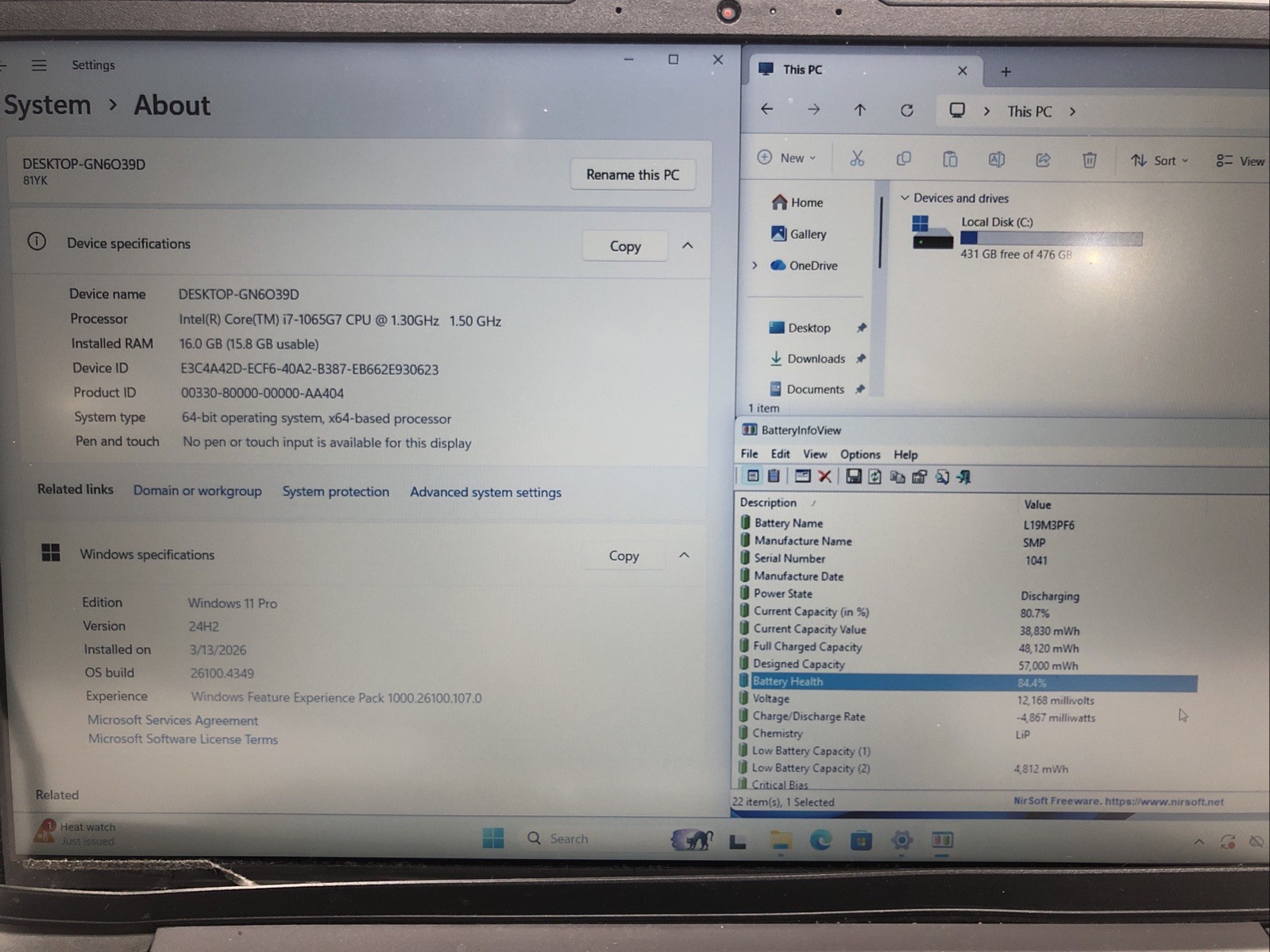 Lenovo ideaPad 5, Intel Core i7-1065G7 @1.30Ghz, 16GB RAM, 512GB SSD, W11Pro