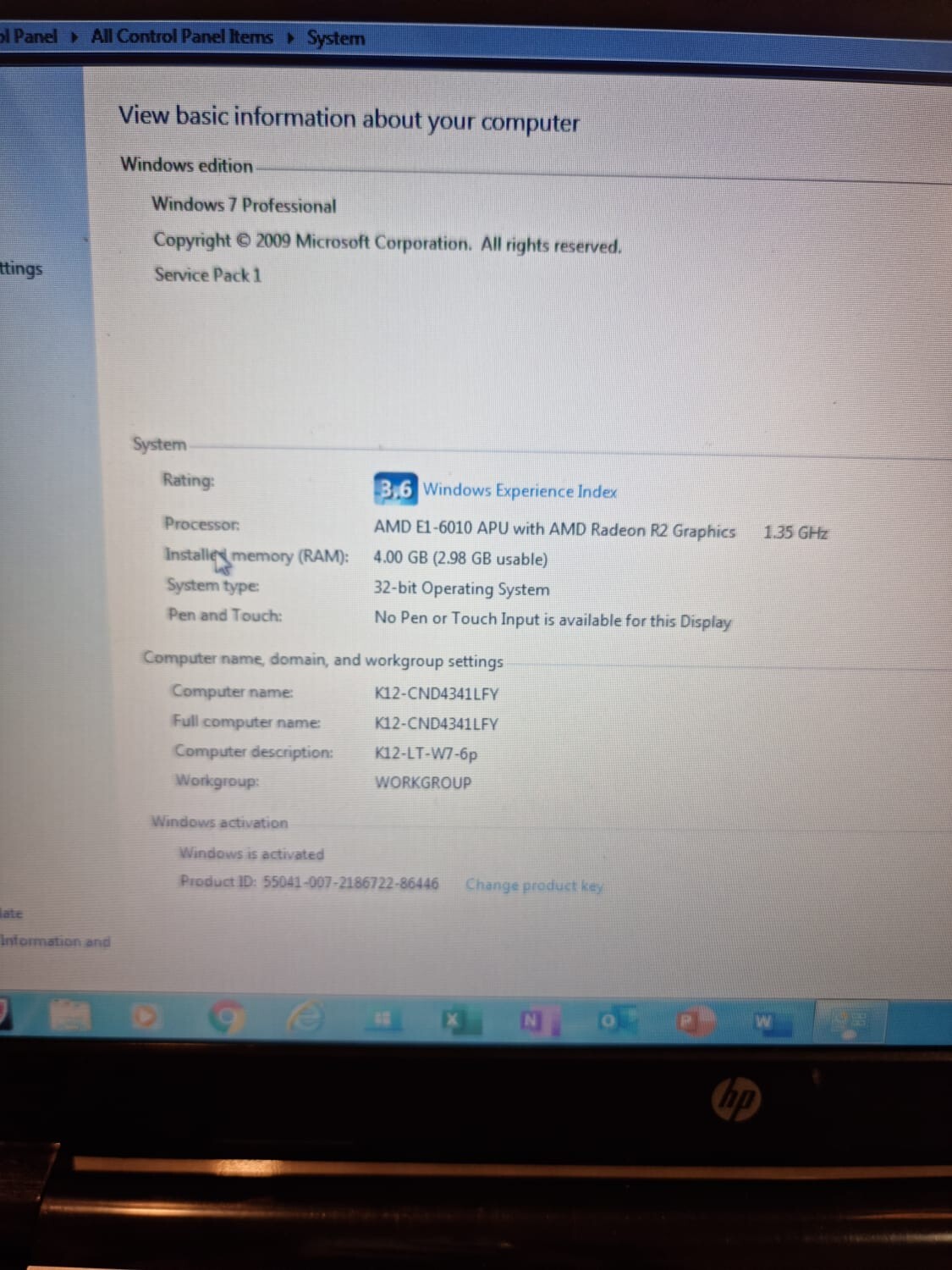 HP 255 G3 E1-6010 Notebook 39.6 cm (15.6″) HD AMD Radeon R2, RAM 4GB, 256GB