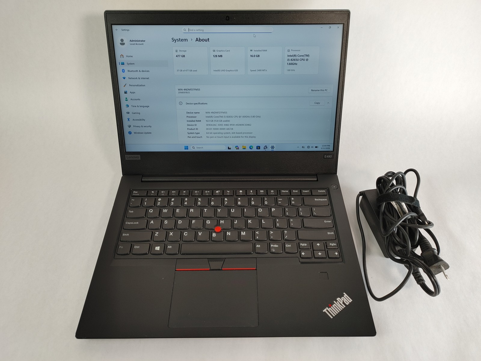 Lenovo ThinkPad E490 Core i5-8265U 1.60 GHz 16 GB DDR4 512 GB NVMe Windows 11