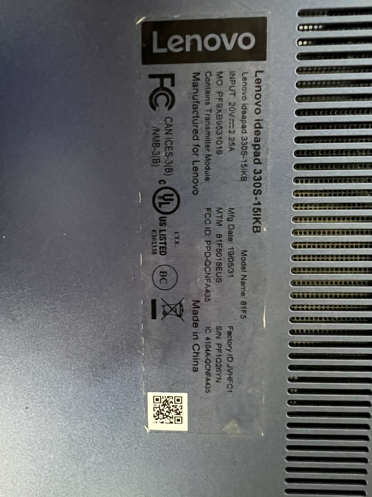 LENOVO IDEAPAD 330S i3-8130U@2.20GHz 12GB RAM 256GB NVMe Win-10H