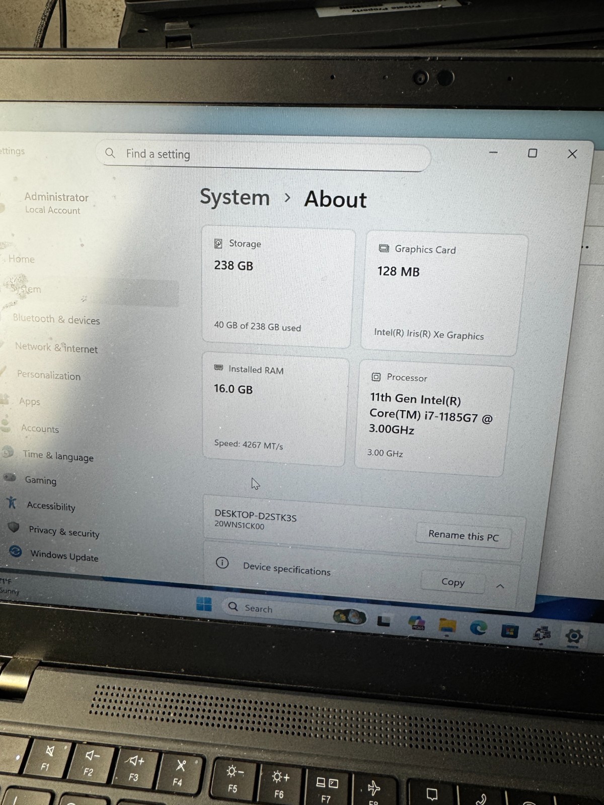 LENOVO THINKPAD T14s GEN 2 Core I7-1185G7 256GB SSD 16GB RAM For Repair #6490