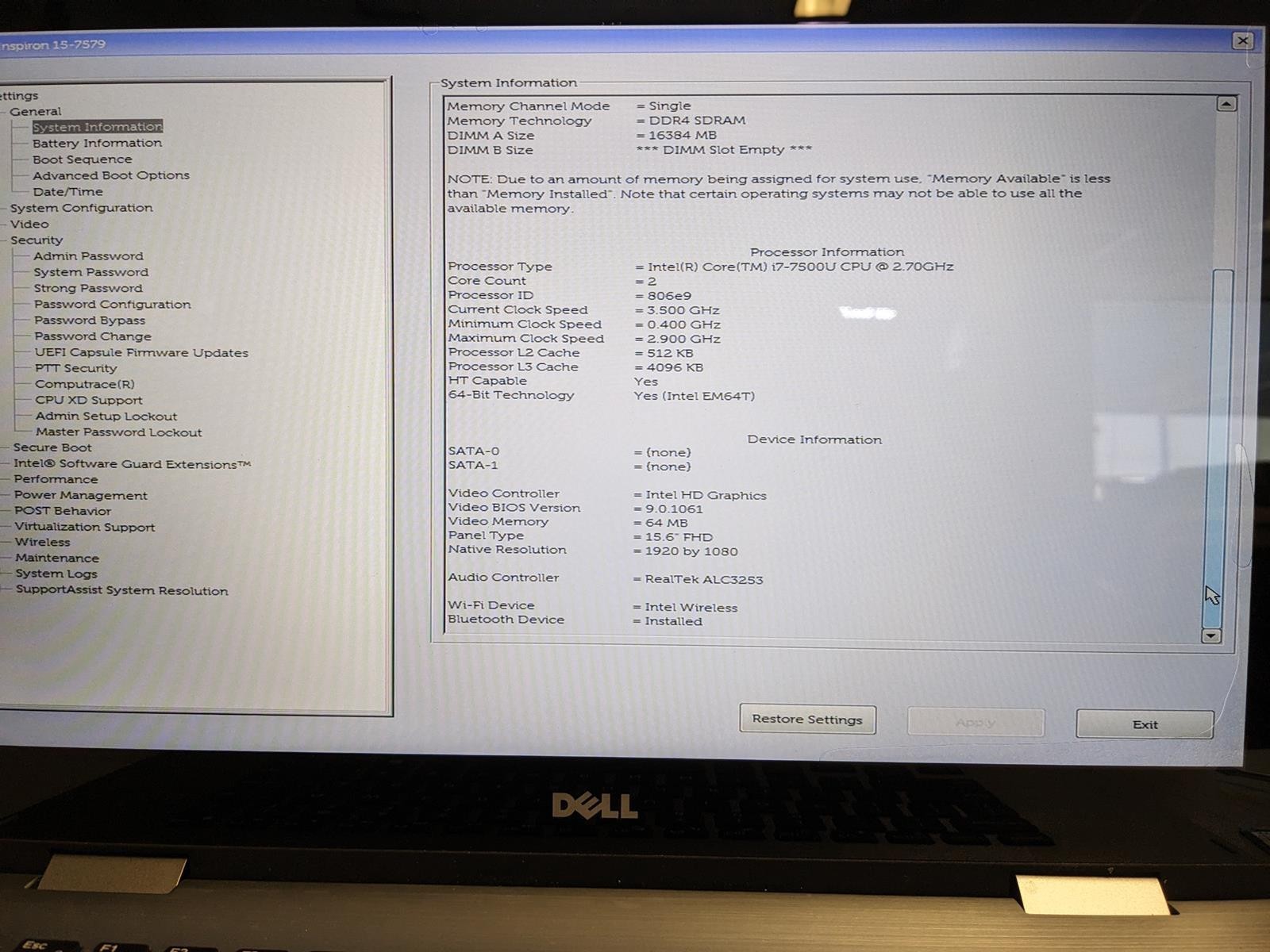 DELL INSPIRON 15 7579 2-IN-1 i7-7500U @ 2.70GHz, 16GB RAM, NO HDD/OS – (PARTS)