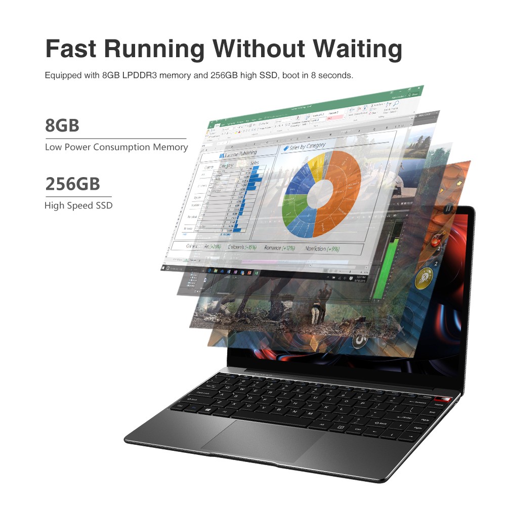 CHUWI 13.3in Aerobook Intel Core Laptop Computer 8G 256G Win11 Backlit keyboard