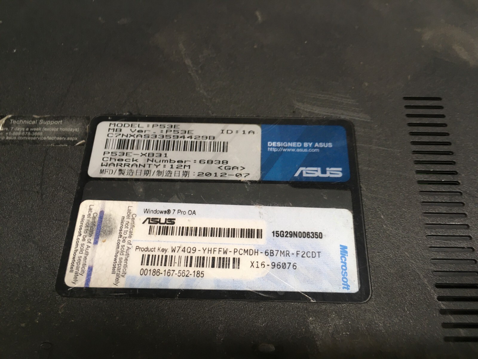 ASUS P53E 15″ (AS IS) Intel Core i3 2330M @ 2.2 GHz – JZ