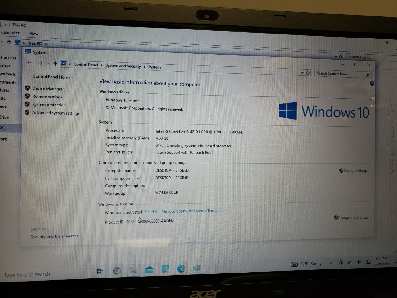 Acer Aspire E5-571P-55TL QUAD i5-4210U 1.7GHz 4GB WIN 10 NO POWER CORD FREE SHIP