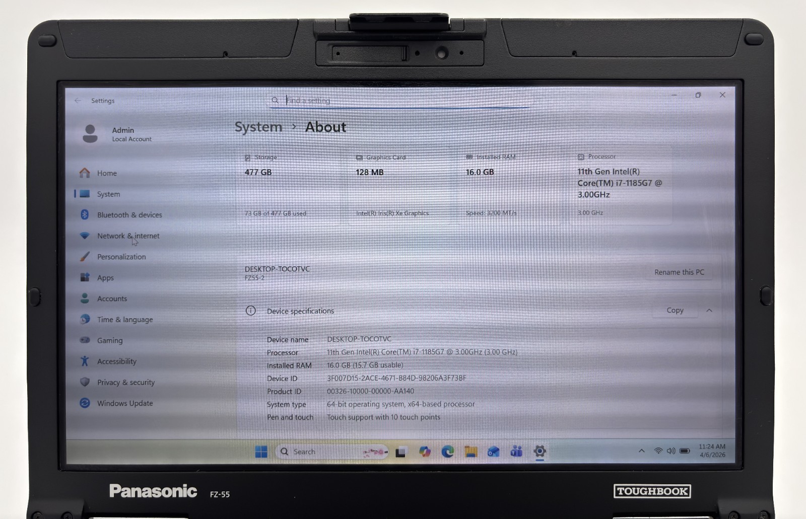 Panasonic Toughbook FZ-55 MK2, i7-1185G7 16GB-512GB SSD LTE FHD Touchscreen W11P