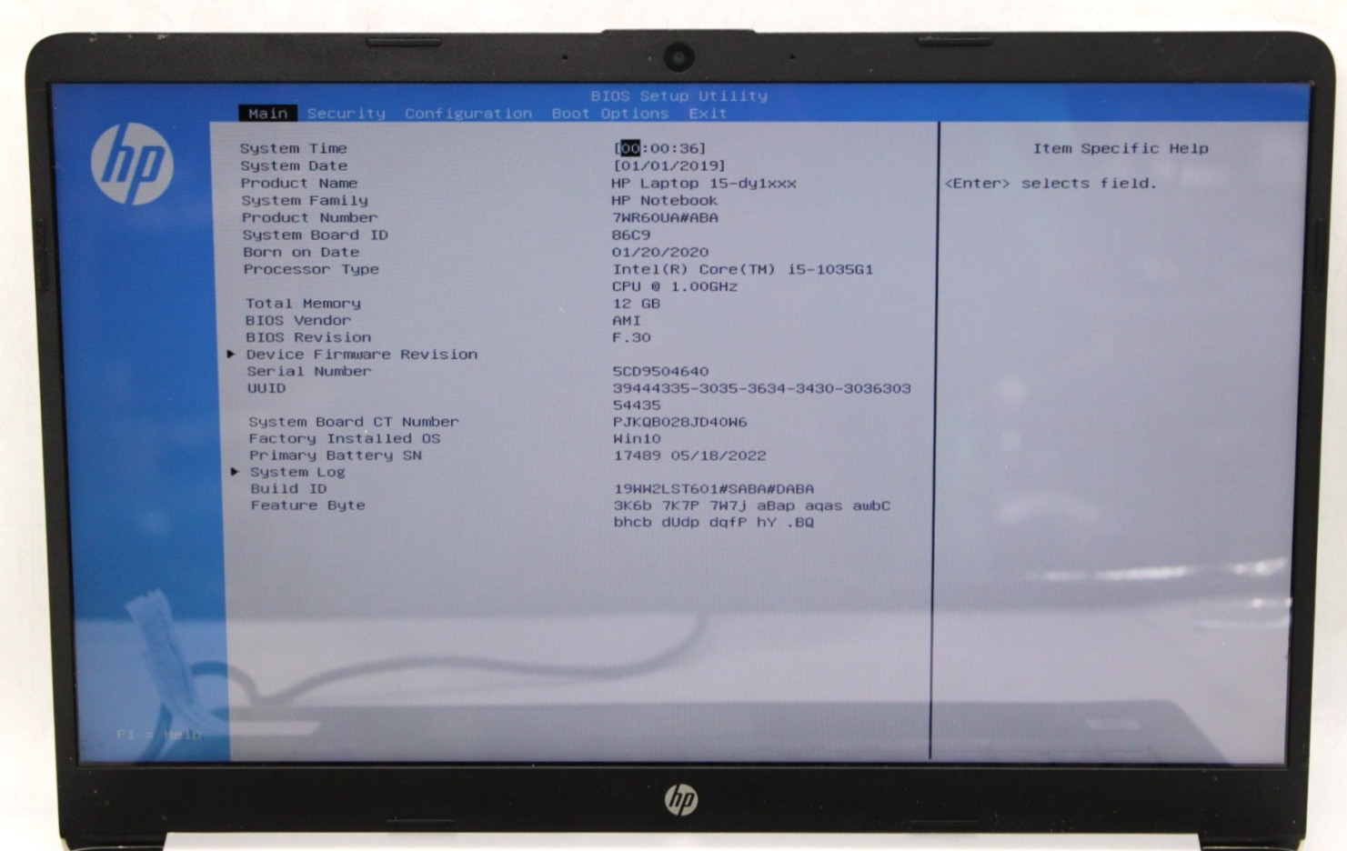 HP 15-dy1xxx -i5-1035G1@1.0GHz-12GB DDR3 RAM-NO STORAGE/OS *USED/TESTED*