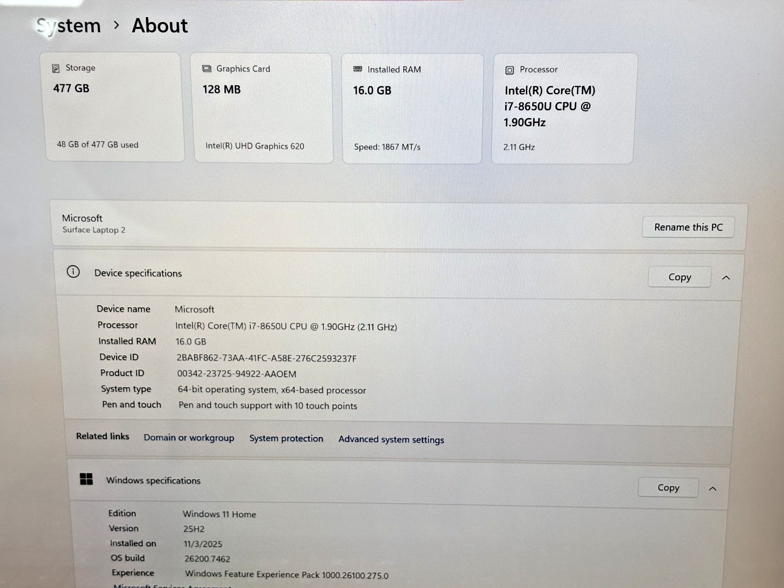 Microsoft Surface Book 2 Intel i7-8th Gen 1.90GHz 16GB RAM 512GB SSD Win 11 Pro*