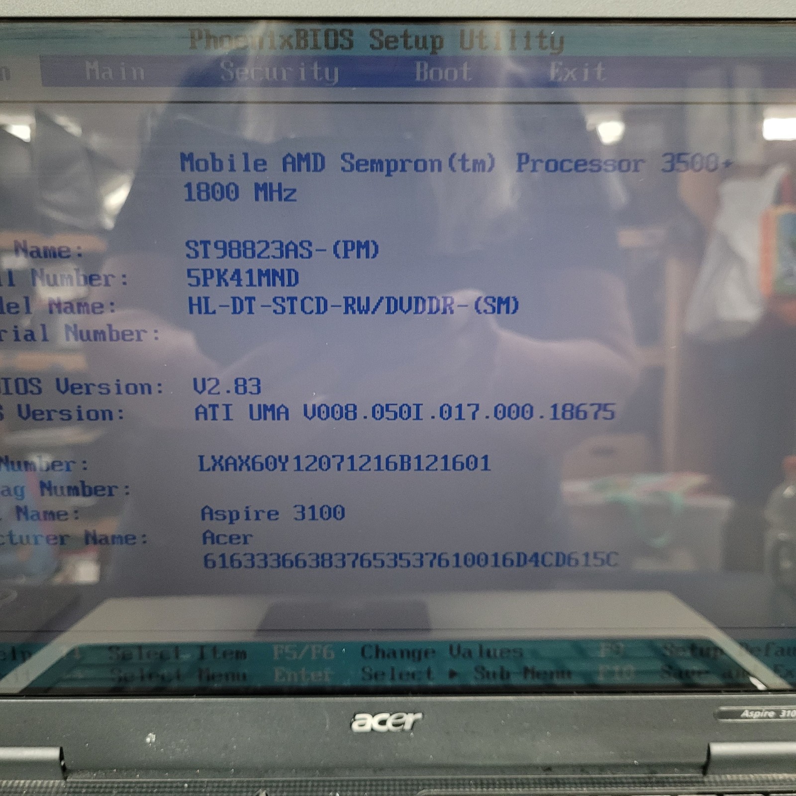 Acer Aspire 3100-1718 BL51 AMD Sempron 3500 @1.00 GHz + 256 MB RAM No HDD