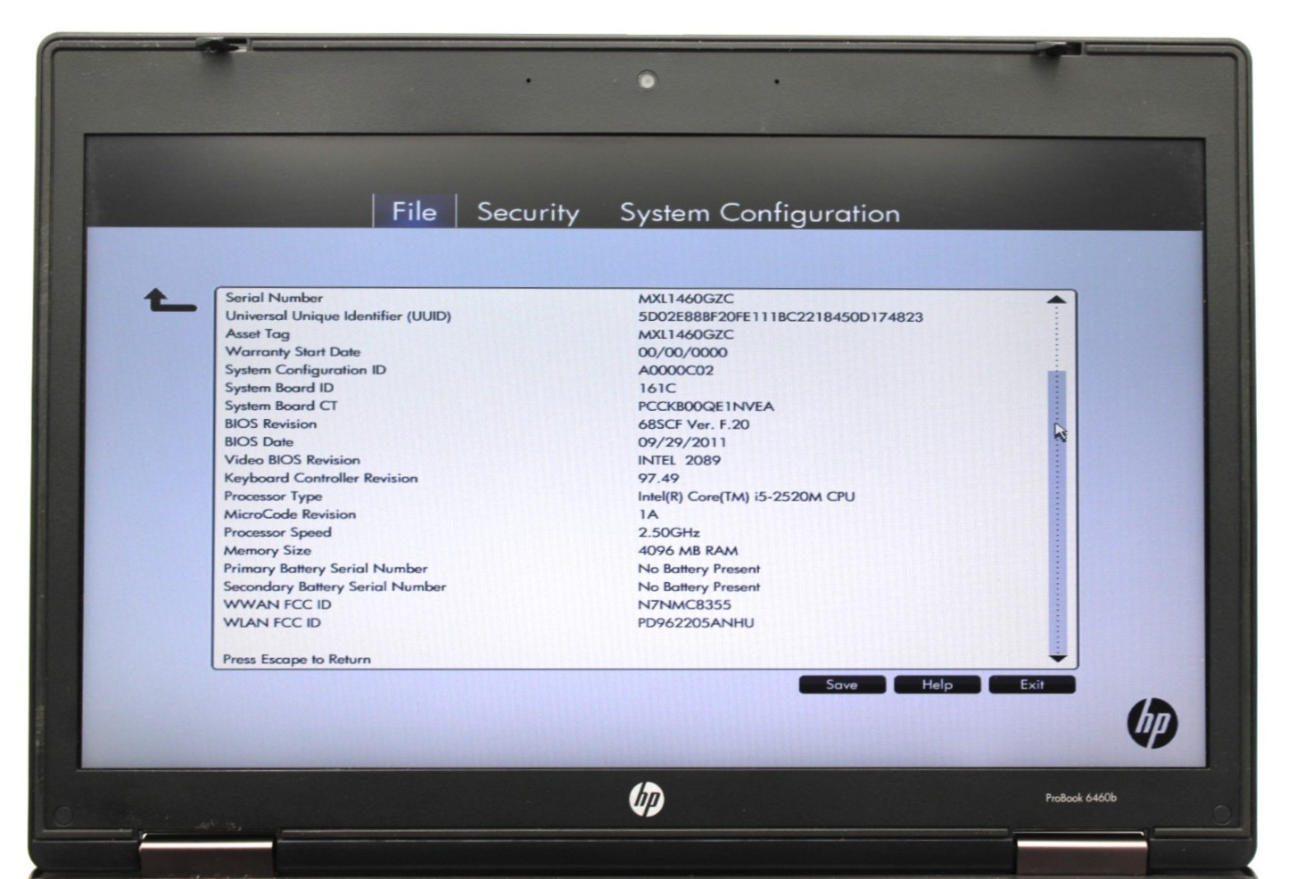 HP ProBook 6460b i5-2520M@2.50GHz 4GB DDR3 NO STORAGE OR OS *USED/TESTED*