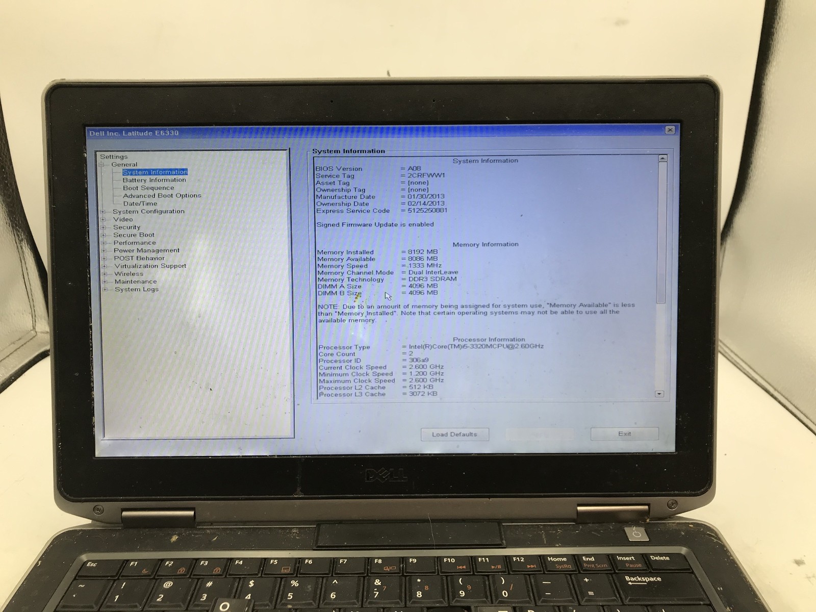 DELL LATITUDE E6330 – BOOTS TO BIOS – INTEL I5 3320 – 8GB RAM – 13″ – READ – BB!