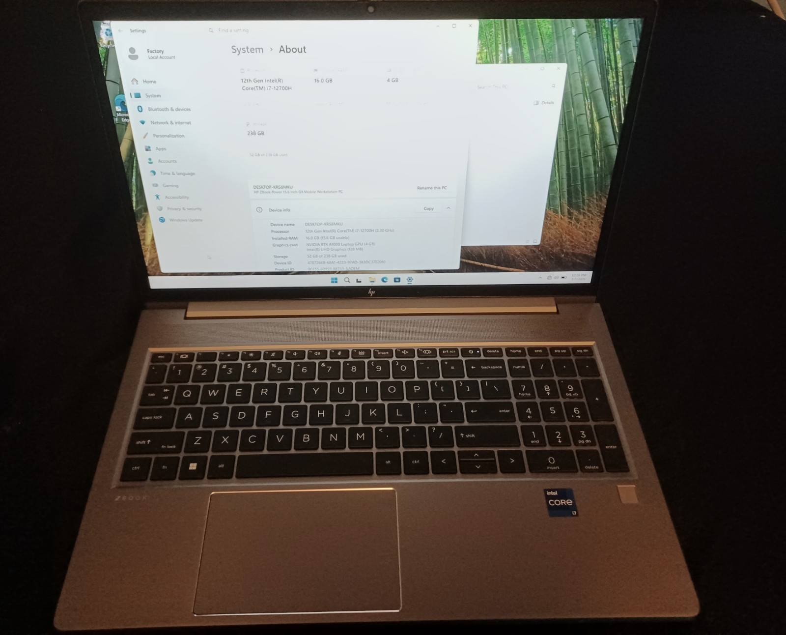 G9 Hp Zenbook 12700H A1000GPU 16Gb Memory. 256 Ssd