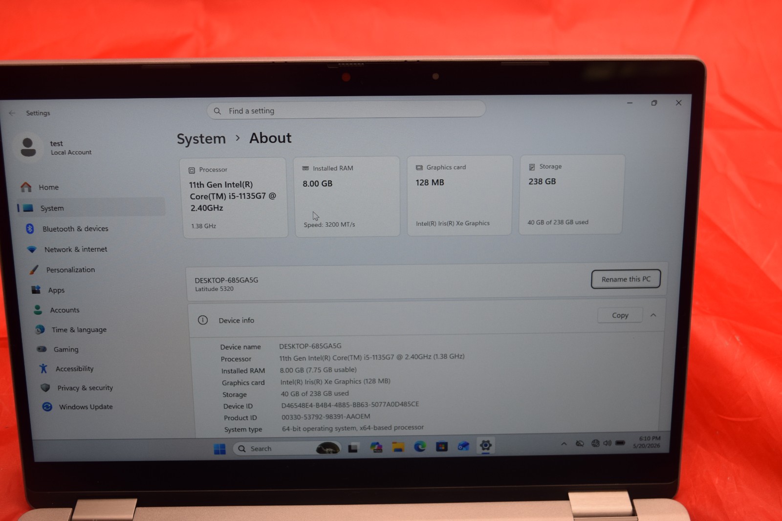 Dell Latitude 5320 Used 13.2″ i5-1135G7, 256GB NVMe, 8GB RAM