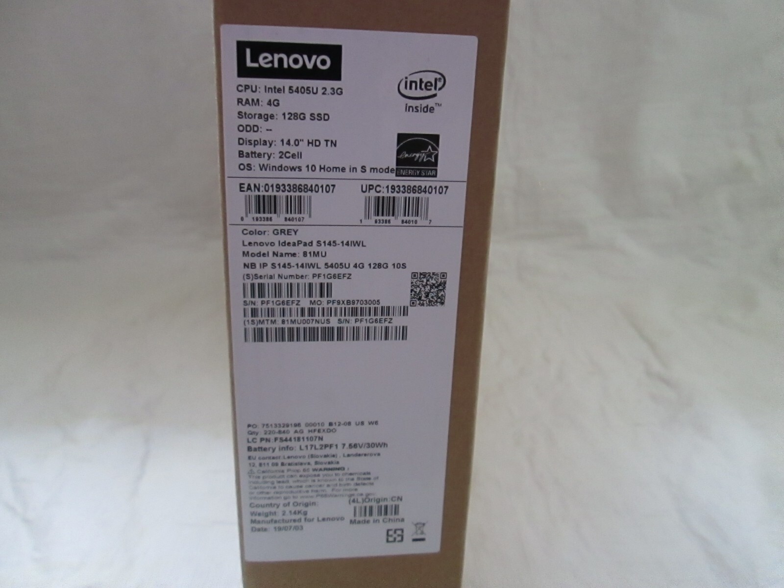 LENOVO IDEAPAD S145 14″ NEW 128GB INTEL PENTIUM GOLD 5405U 2.30 GHz 4 GB LAPTOP