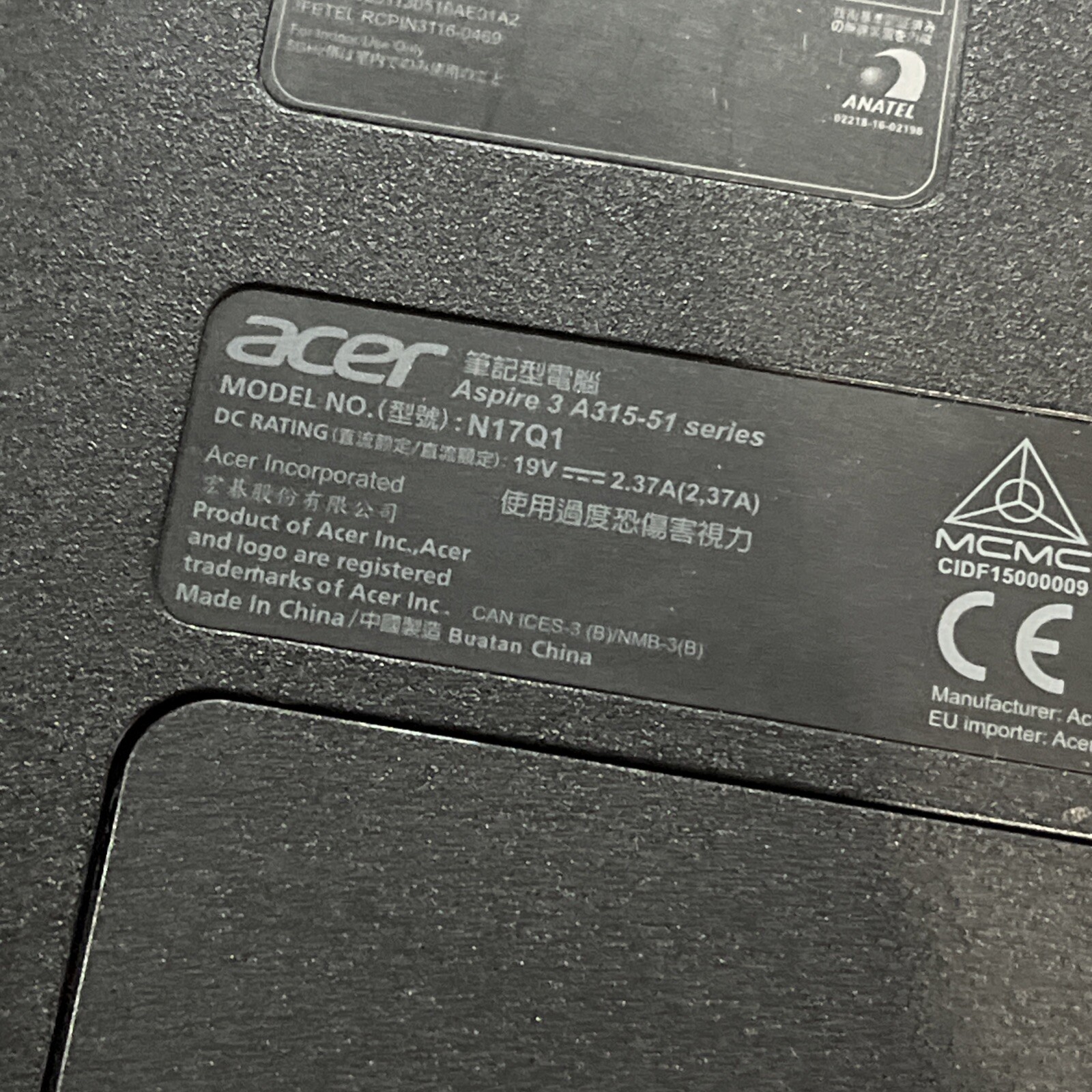 ACER ASPIRE 3 A315-51 I3 7TH GEN 4GB RAM NO HD