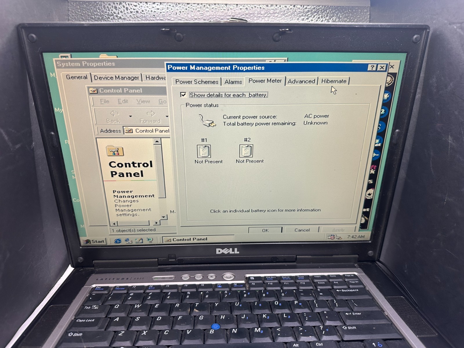 DELL D820 CORE 2 DUO, WIN 98, 64 GB SSD POWER ADAPTER, STRICTLY FOR PARTS/REPAIR