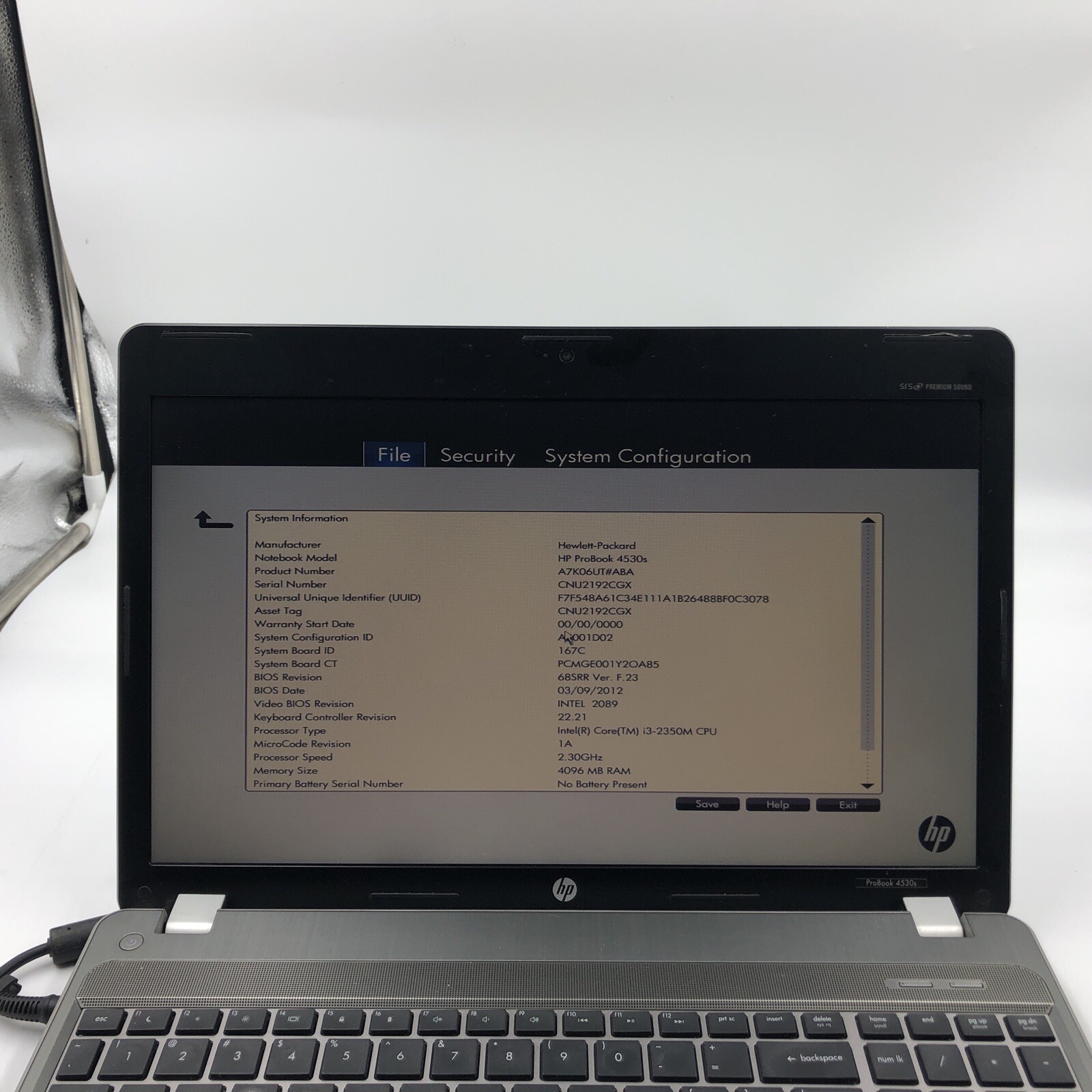 HP Probook 4530s Laptop i3-2350M 2.5GHZ 4GB NO HDD/OS/Battery Bad GPU/Board PART