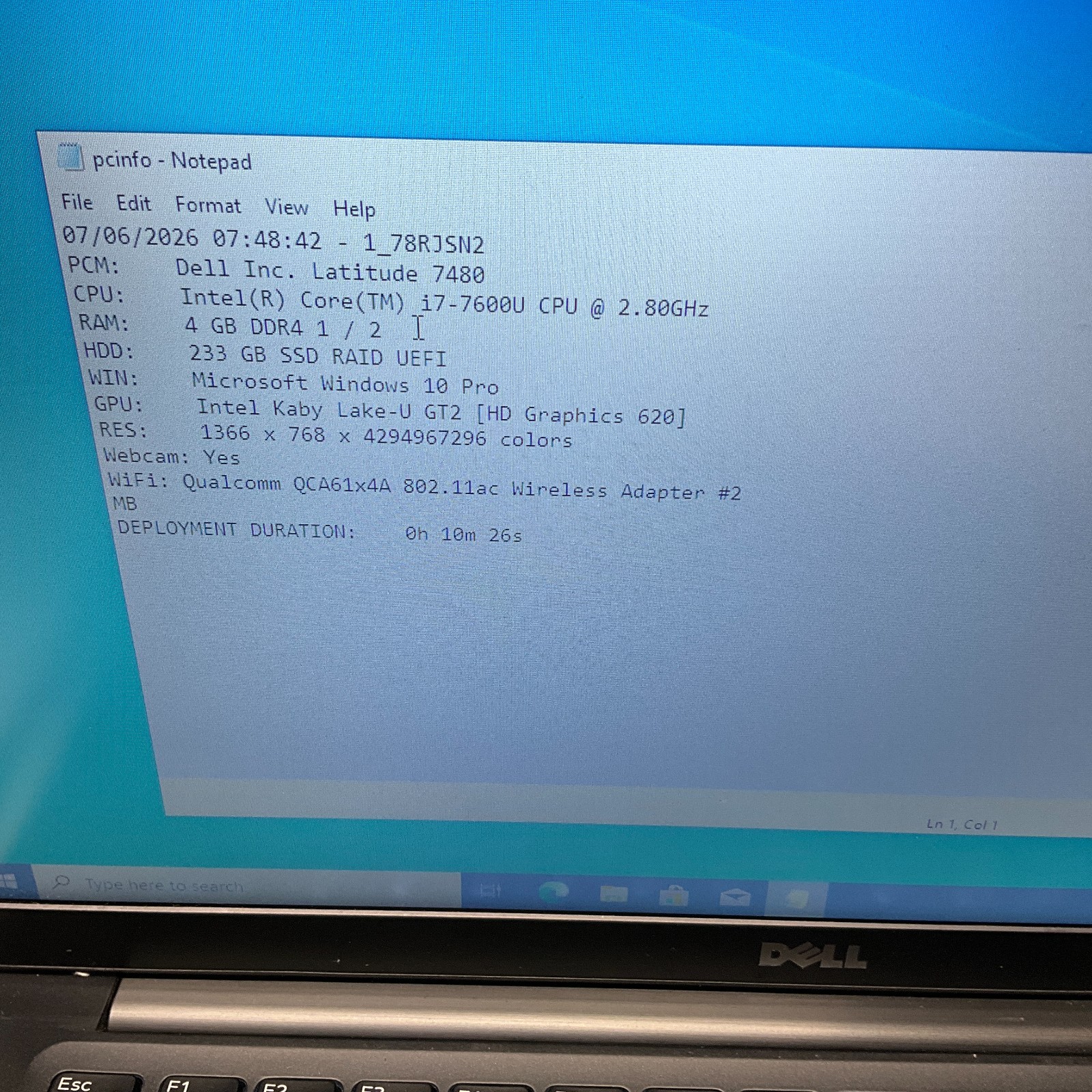 Dell Latitude 7480 Laptop Intel Core i7-7600U @ 2.80 GHz 4GB 256GB SSD NO BATT