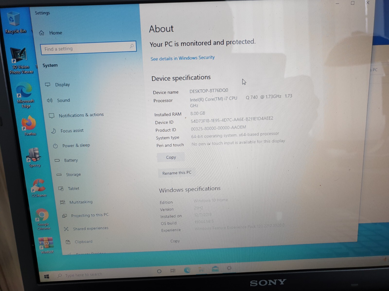 Sony VAIO INTEL CORE I7-Q740 1.73 GHz 16.4IN 240 SSD 8GB Ram Win10 Nvidia G310M