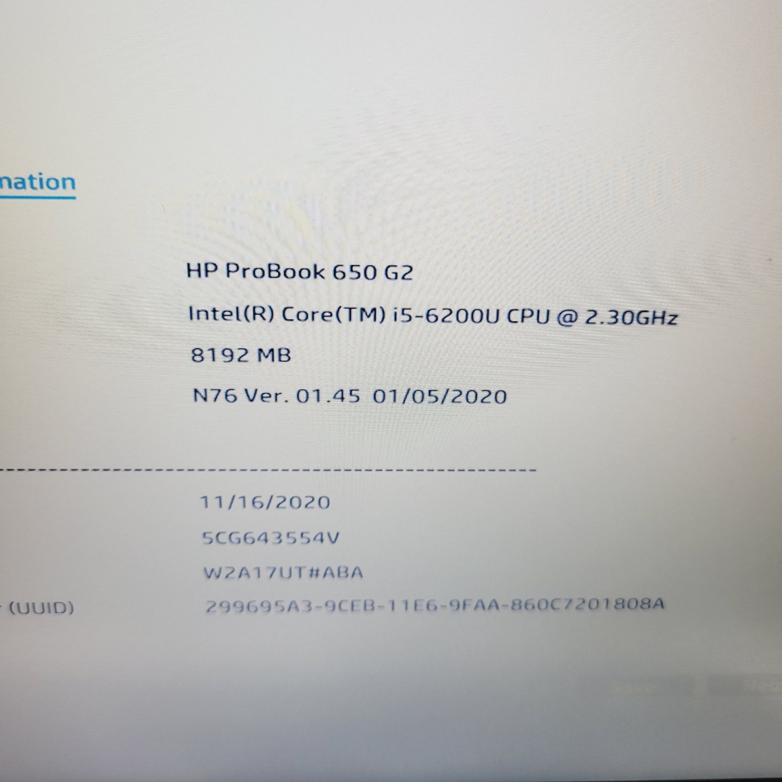 HP Probook 650 G2 Core i5-6200U 2.3GHz 8GB RAM No HDD 15.6″ ***Boot to Bios