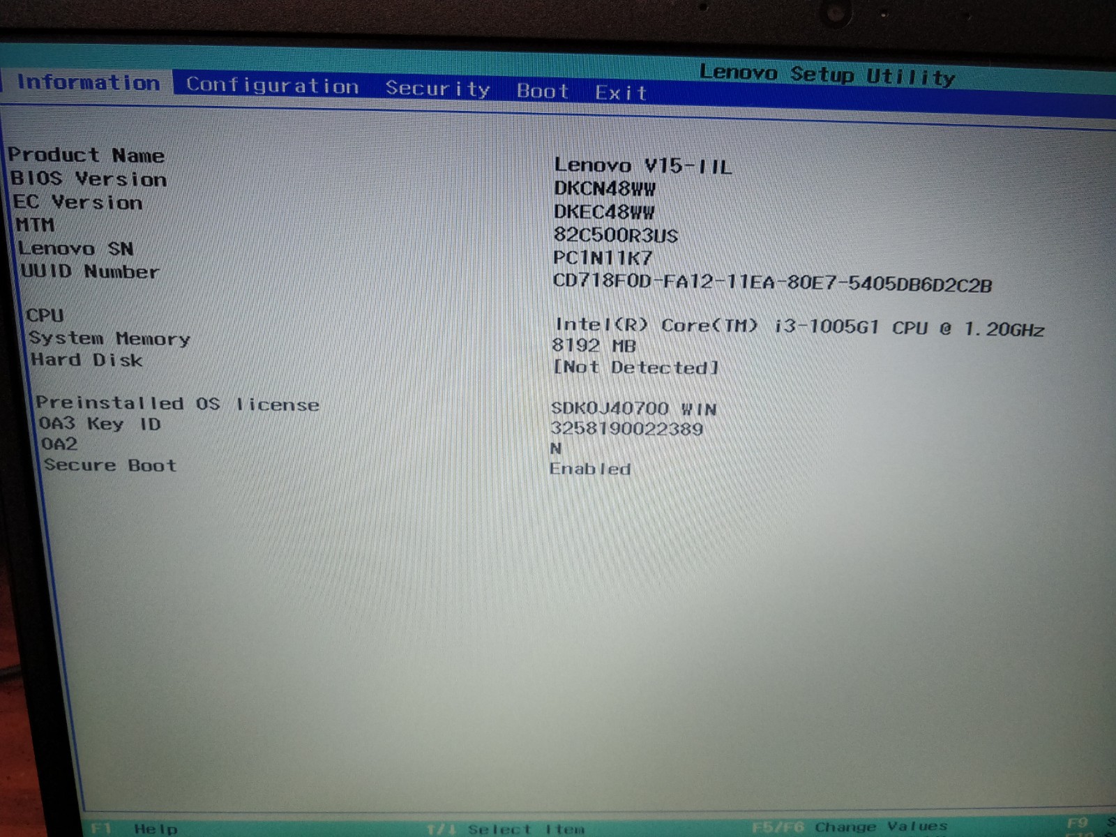 Lenovo V15-IIL INTEL CORE I5-1035G1@1.20GHz 8GB RAM NO DRIVE PARTS 8650