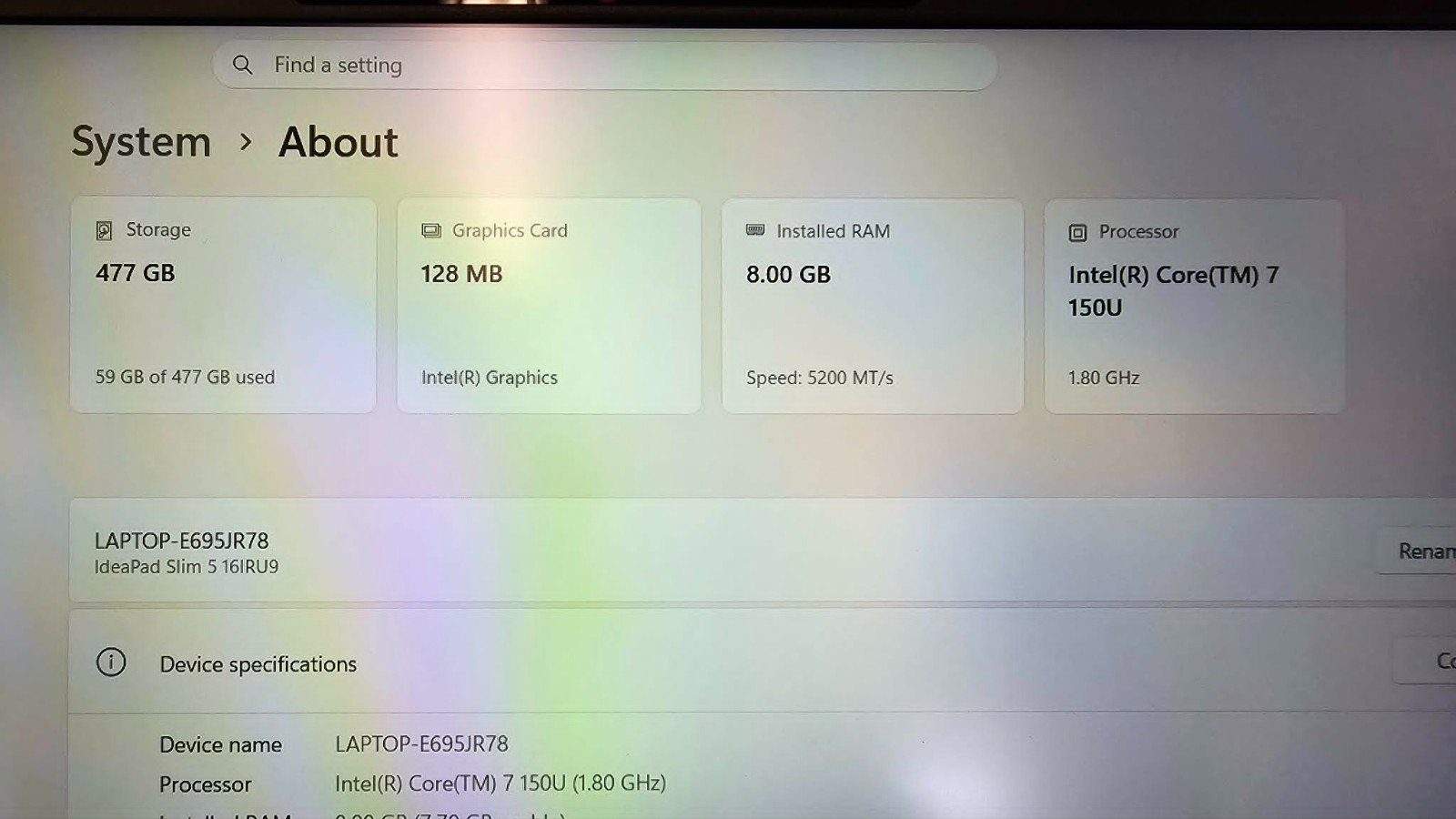 Lenovo IdeaPad Slim 5 16IRU9 16in Intel Core 7 150U 1.8GHz 8GB RAM 512GB W.11 H