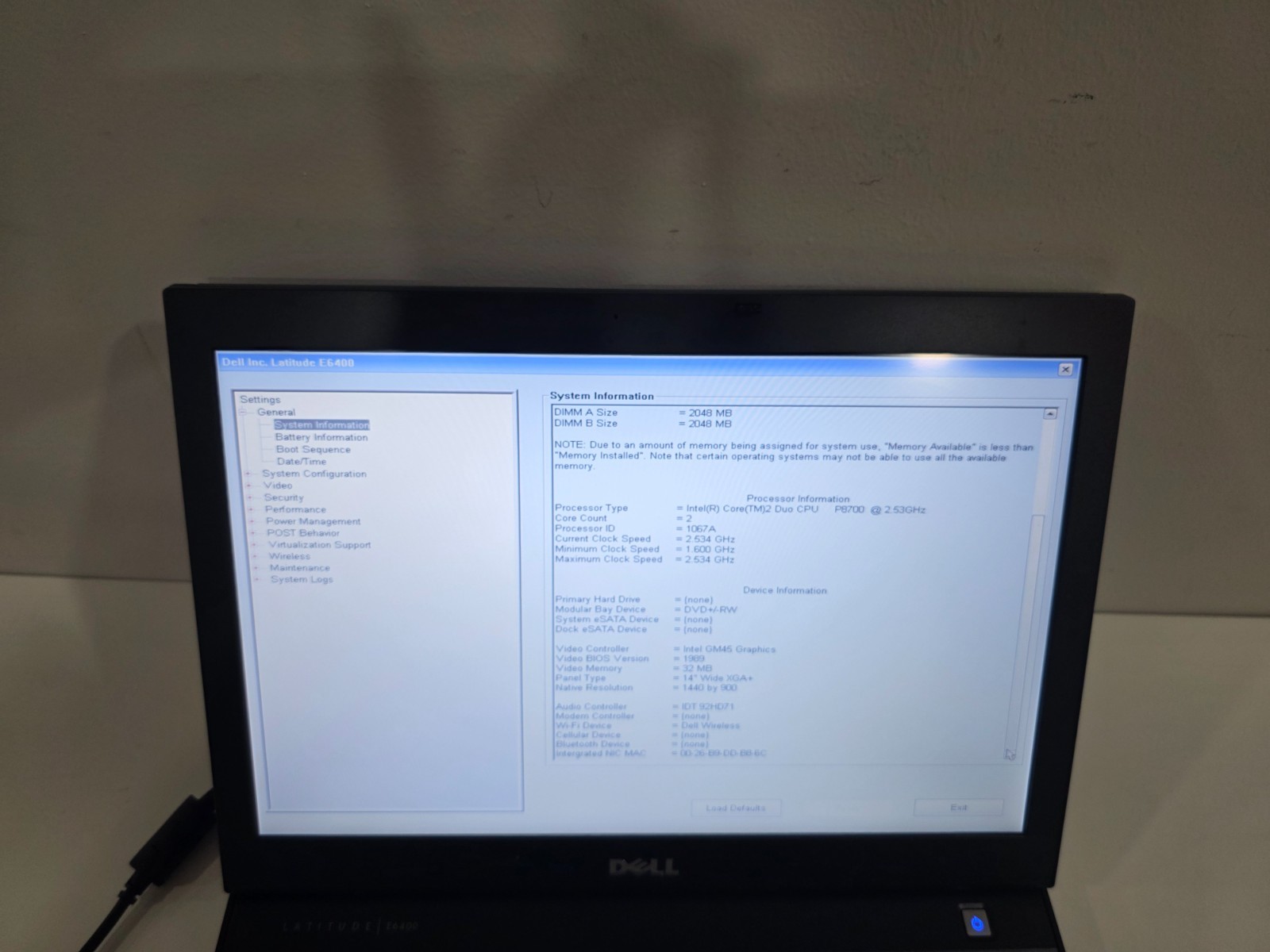 Dell Latitude E6400 Intel Core2 Duo CPU P8700 4GB