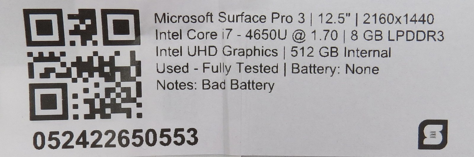 Microsoft Surface Pro 3 | i7-4650U @ 1.7 | 8GB RAM | 512GB SSD | No OS