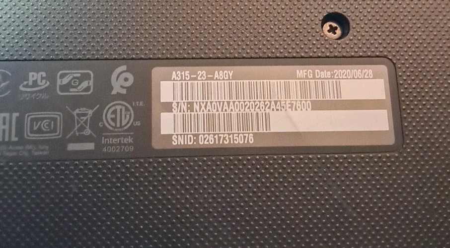 Acer Aspire 3 A315-23 N18Q13 Laptop Untested No Charger For Parts Repair